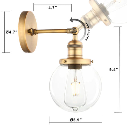 DecorBites™ Vintage Industrial Wall Sconce with 5.9" Clear Glass Globe Shade
