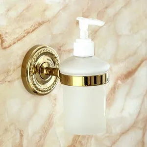 DecorBites™ Gold Brass Bathroom Accessories Set: Robe Hook, Paper Holder, Towel Bar, Towel Ring