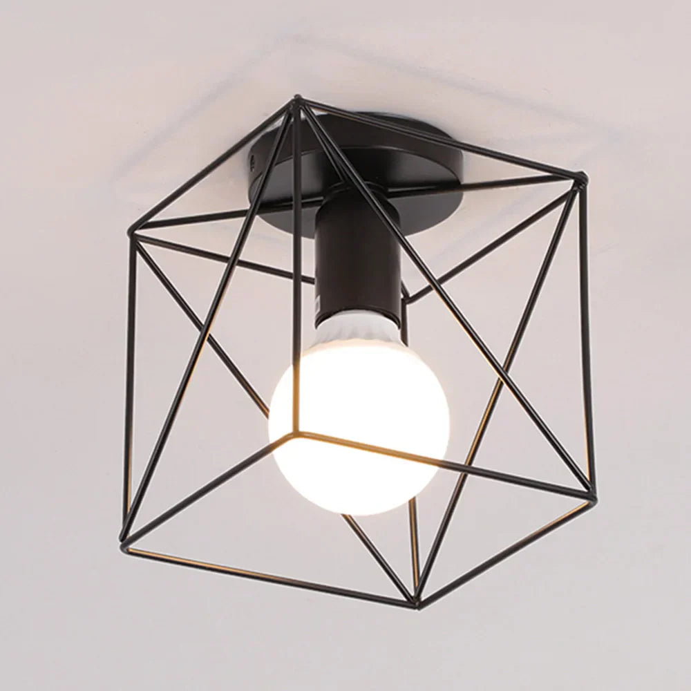 DecorBites™ Industrial Black Iron Cage Ceiling Light Flush Mount