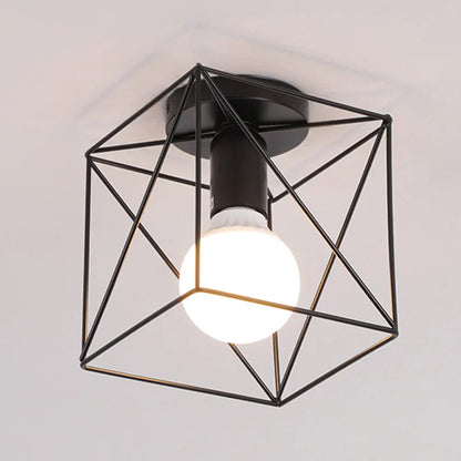 DecorBites™ Industrial Black Iron Cage Ceiling Light Flush Mount
