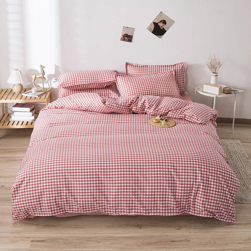 Decobites Line Block Print Bedding Set, Duvet Cover with Sheet Pillowcases, Single Double Bed