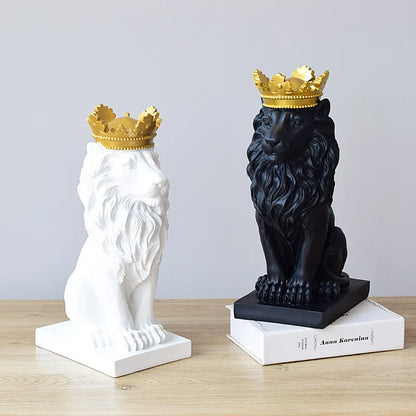 DecorBites™ Golden Crown Lion King Statue 17cm Height Nordic Handicraft Home Office Decor
