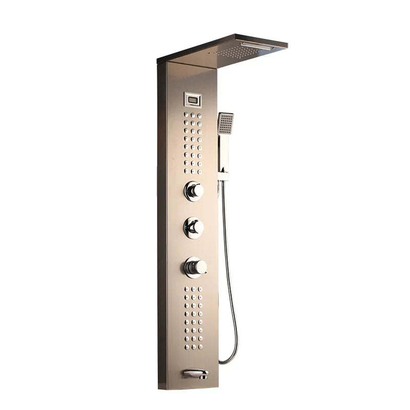 DecorBites™ Brushed Nickel Shower Column with Hand Shower, Tub Spout, and Massage System