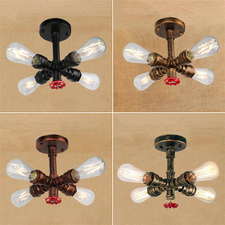 DecorBites™ Industrial Brass Ceiling Chandelier with Edison Bulbs