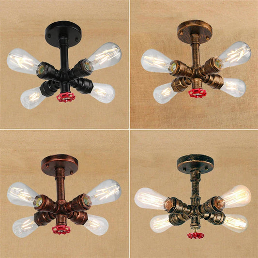 DecorBites™ Industrial Brass Ceiling Chandelier with Edison Bulbs