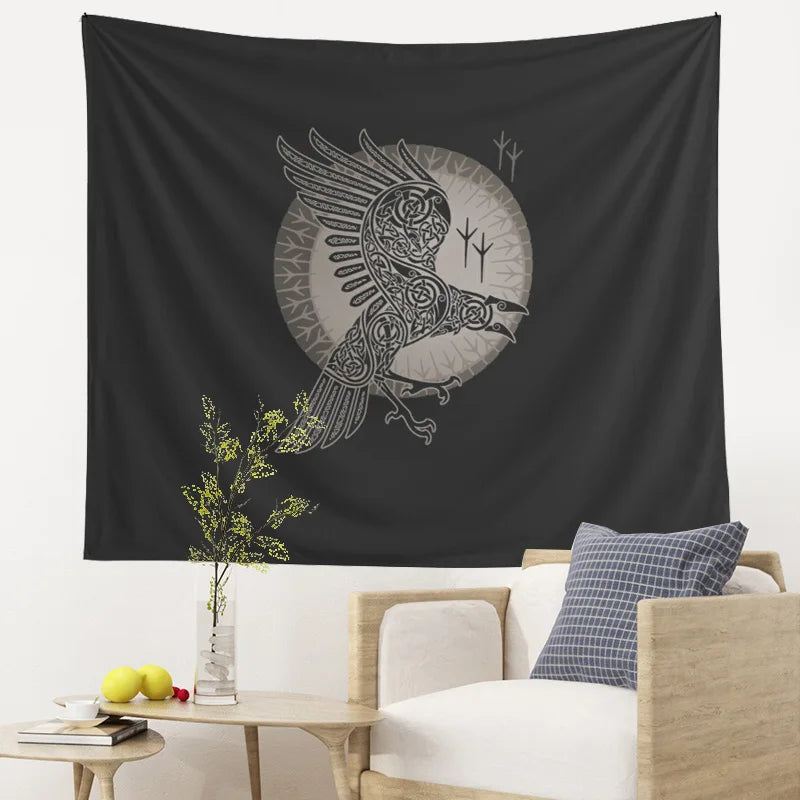 Viking Raven Tapestry for Living Room Decor by Decobites