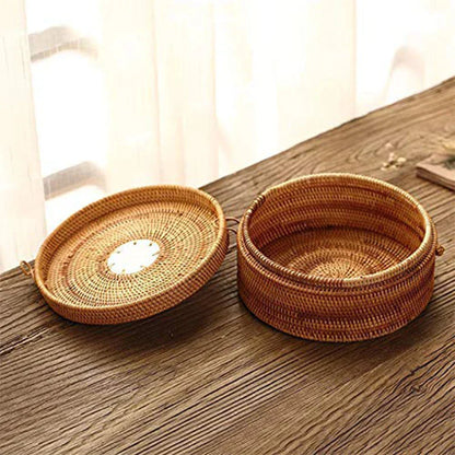 DecorBites™ Handwoven Rattan Storage Box with Lid - Kitchen Organizer & Decorative Basket