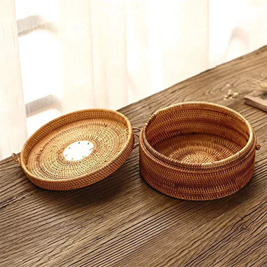 DecorBites™ Handwoven Rattan Storage Box with Lid - Kitchen Organizer & Decorative Basket