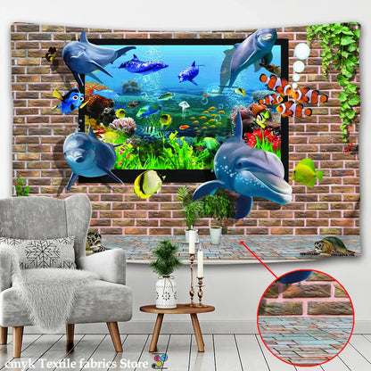 Decobites Shoal Of Fish Tapestry Wall Hanging: Underwater World Bohemian Hippie Home Decor