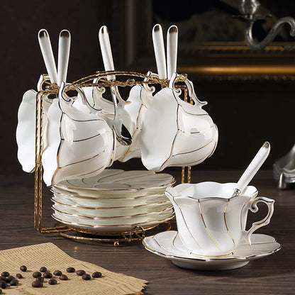 DecorBites™ Gold Wave Bone China Tea Cup Set 200ml High-grade Porcelain Drinkware