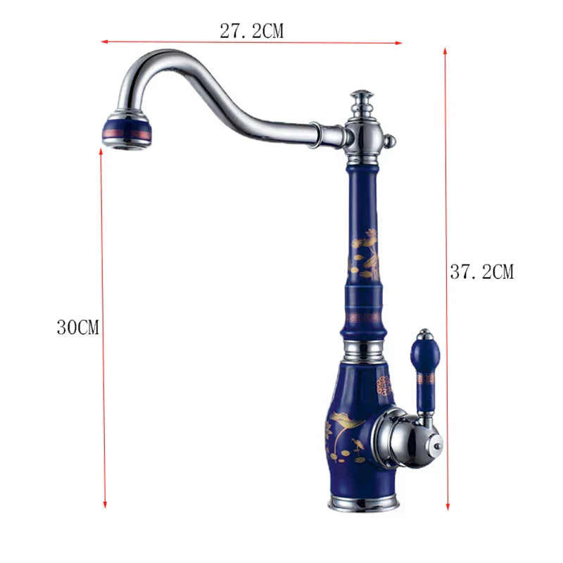 صنبور مطبخ نحاسي من DecorBites™ مصنوع من البورسلين، خلاط حوض دوار بلمسة نهائية من الكروم