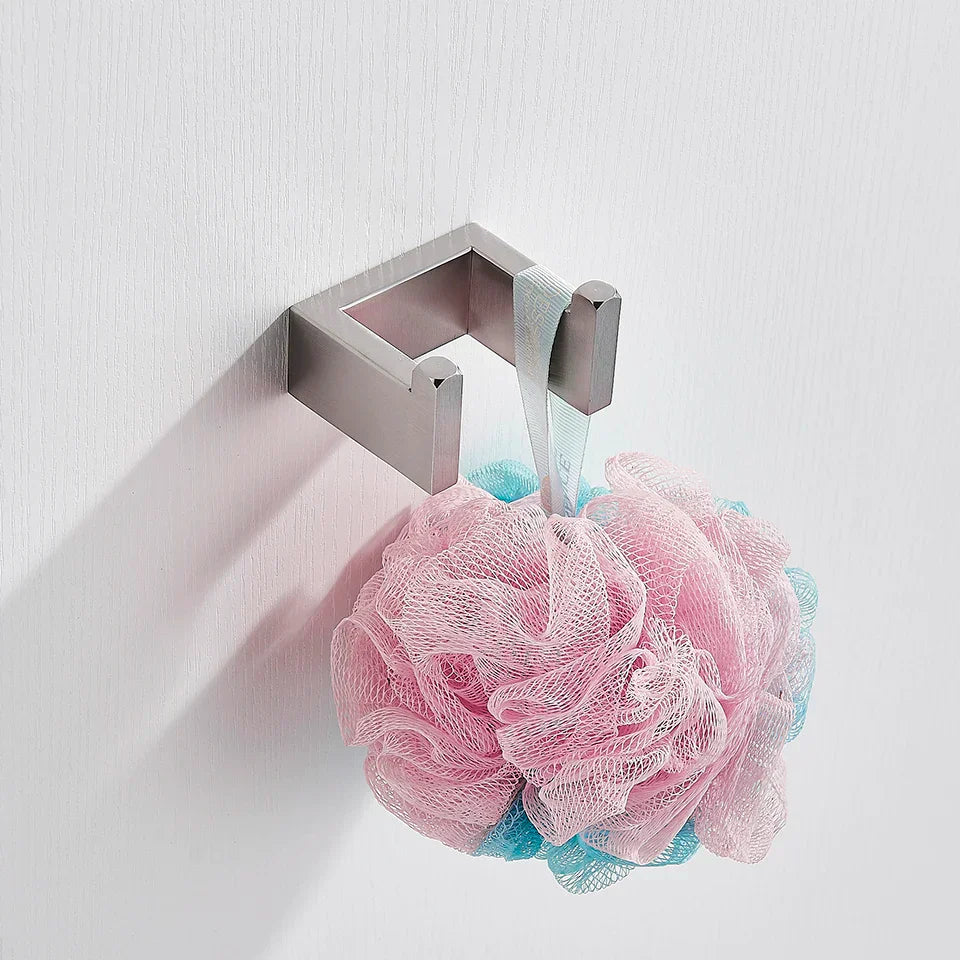 DecorBites™ Brushed Bath Hardware Set: Robe Hook, Towel Bar, Shelf, Tissue Holder, Toothbrush Stand