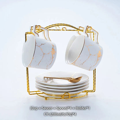 Juego de té DecorBites™ de cerámica de mármol de 200 ml con cuchara y platillo