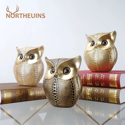 DecorBites™ Golden Owl Figurines: Resin Animal Statues for Home Decor & Gifts