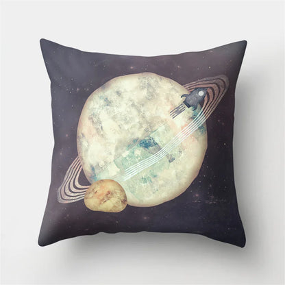 DecorBites™ Cartoon Planet Astronaut Moon Rocket Pillow Case 45x45cm Square Cushion Cover