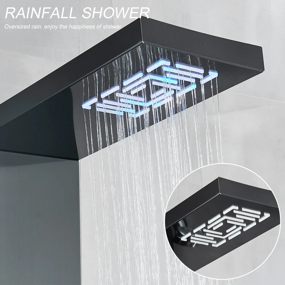 Sistema de Grifo de Ducha con Luz LED Decorbites™: Lluvia, Chorros de Masaje, Panel de Cascada con Control de Temperatura