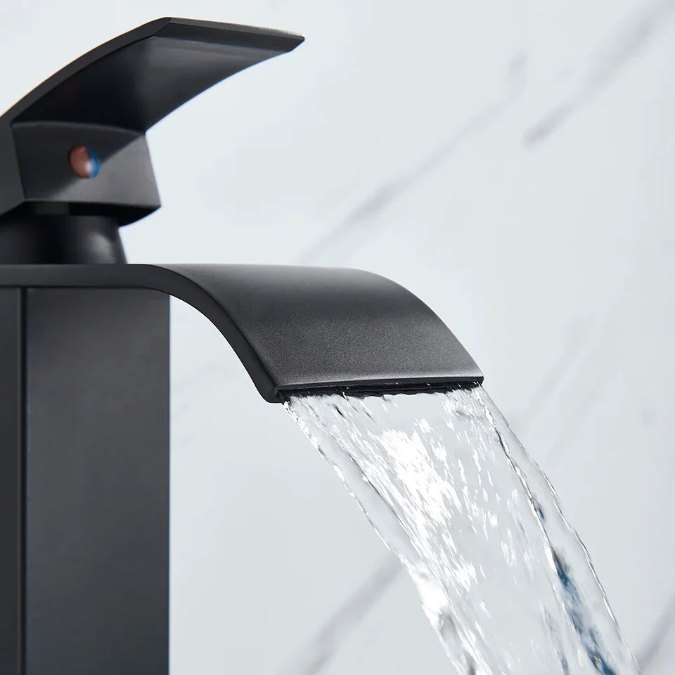 DecorBites™ Black Brass Bathroom Waterfall Sink Faucet Hot&Cold Mixer Vanity Tap Deck Mounted