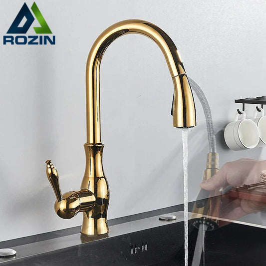 DecorBites™ Brass Kitchen Faucet Pull Out Sprayer High Arch Mixer Tap Kit