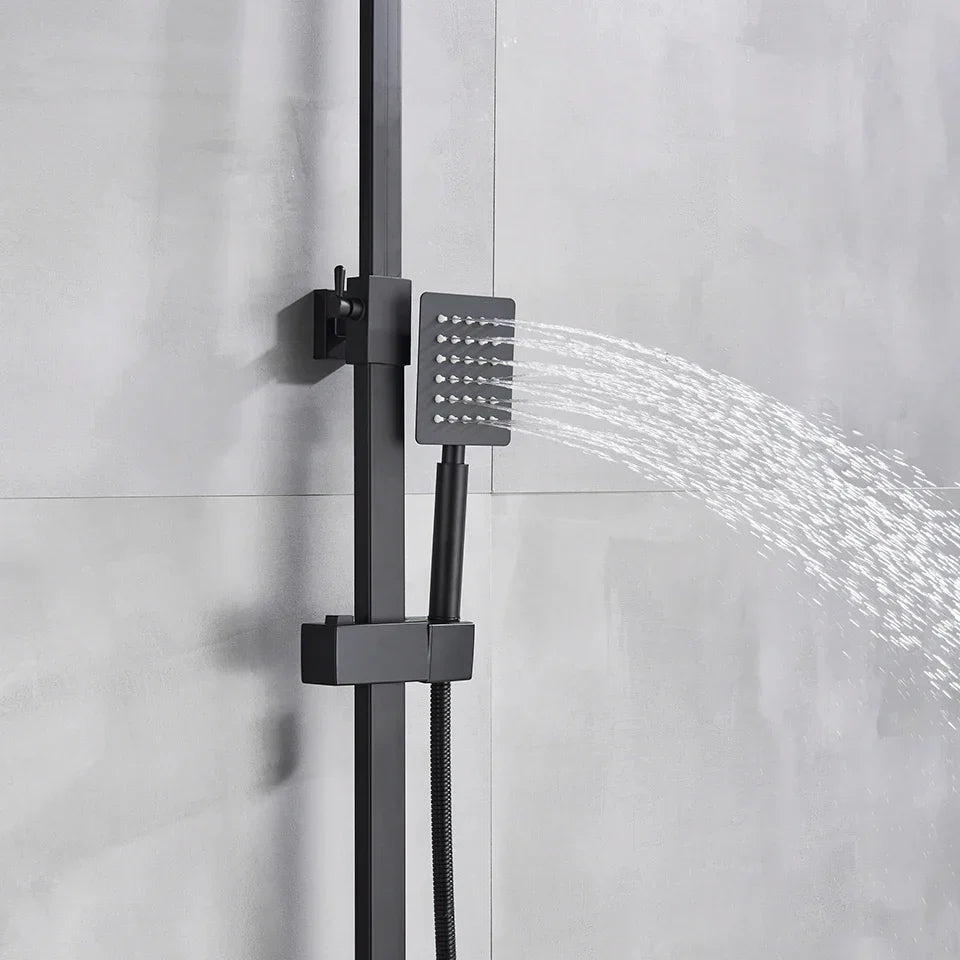 DecorBites™ Black Thermostatic Rain Shower Faucet Set for Wall Mounted Bathrooms