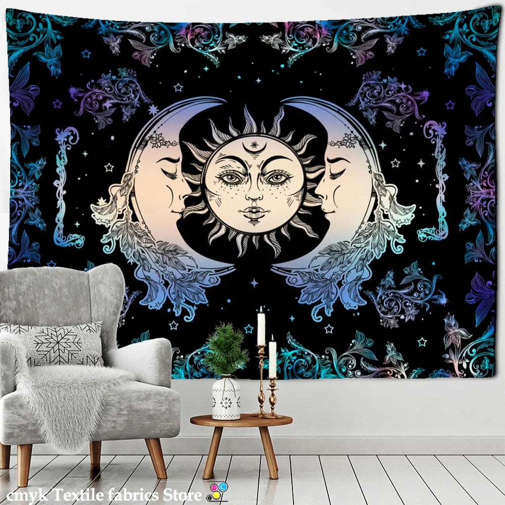 Decobites Sun Moon Universe Tapestry: Colorful Hippie Wall Hanging for Home Decor