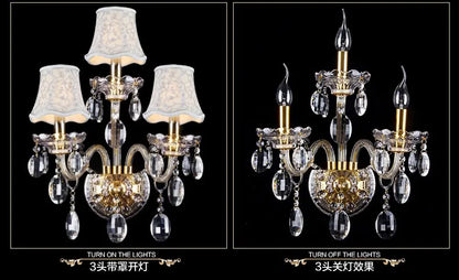 DecorBites™ K9 Crystal Gold Wall Lamp with LED Bulbs & Lampshades, Luxury Bedside Light