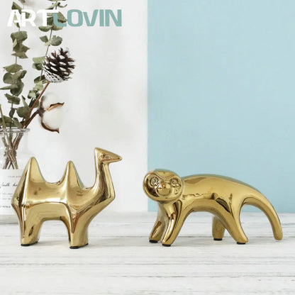 DecorBites™ Gold Camel Ceramic Figurines, Bird Ornaments, Home Decor Accessories