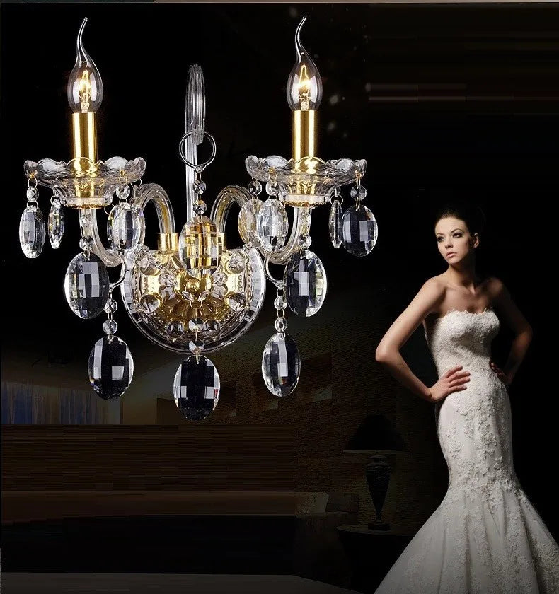 Lámpara de pared Decorbites™ K9 Crystal Gold con bombillas LED y pantallas, luz de cabecera de lujo