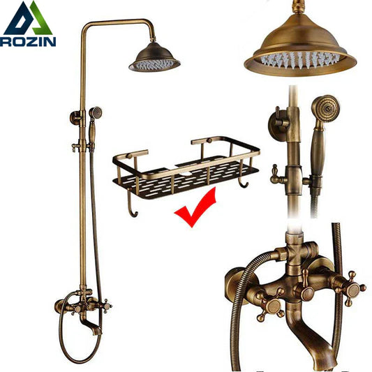 DecorBites™ Brass Antique Dual Handle Shower Faucet Set with Handshower Shelf