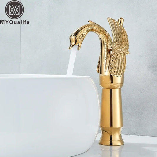 DecorBites™ Golden Swan Bathroom Mixer Faucet - Deck Mount Basin Tap with One Handle