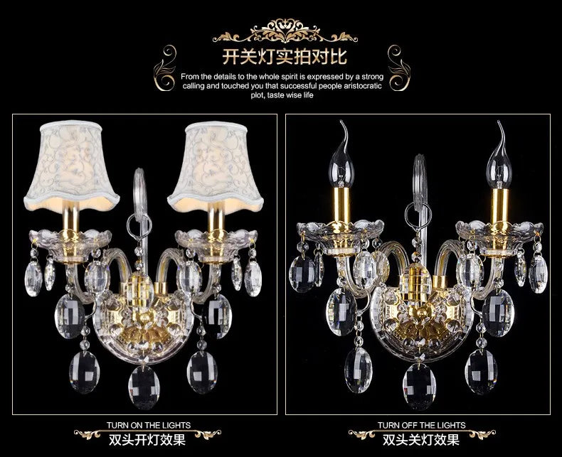 DecorBites™ K9 Crystal Gold Wall Lamp with LED Bulbs & Lampshades, Luxury Bedside Light