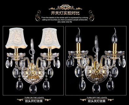 DecorBites™ K9 Crystal Gold Wall Lamp with LED Bulbs & Lampshades, Luxury Bedside Light