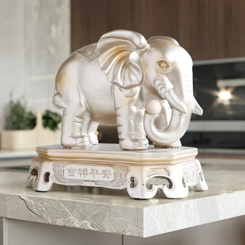 DecorBites™ Elephant Couple Resin Statue for Living Room Office Tabletop Ornament