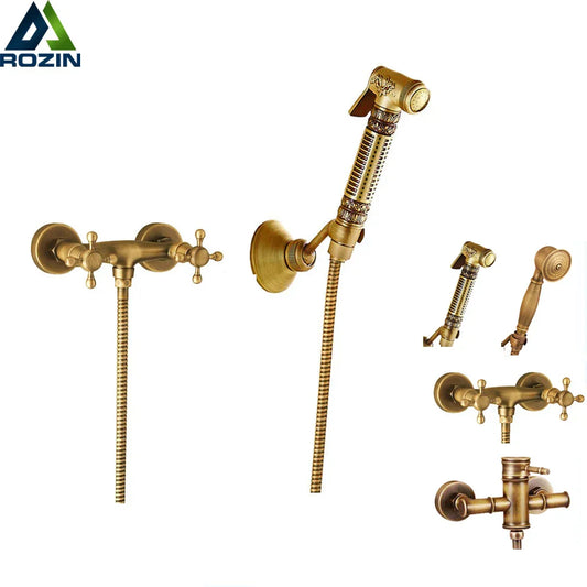 DecorBites™ Brass Bidet Mixer Faucet Antique Bathroom Handheld Shower Set
