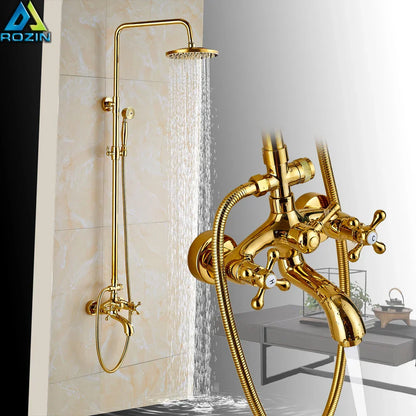 DecorBites™ Golden Shower Mixer Taps with 8" Rainfall Shower Head and Handshower