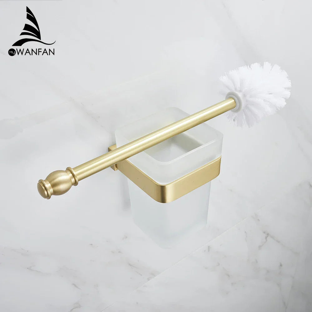 DecorBites™ Gold Bath Hardware Set: Towel Ring, Toilet Brush Holder - WF-552200