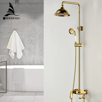 DecorBites™ Black Brass Wall Mounted Bathtub Faucet Set - Rain Shower Head, Handheld, Square