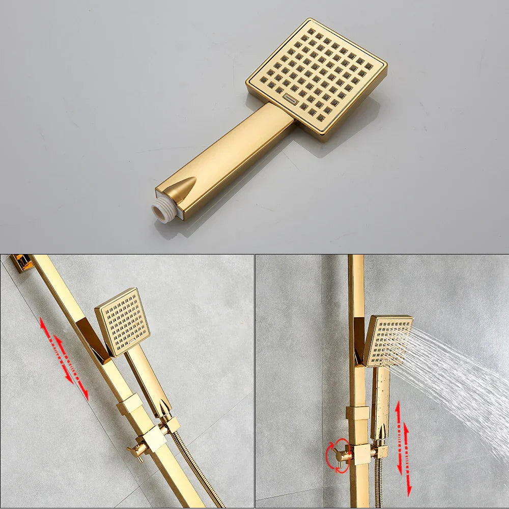 DecorBites™ Golden Shower Faucet Set with 8" Rainfall Shower, Wall Mounted Hand Shower