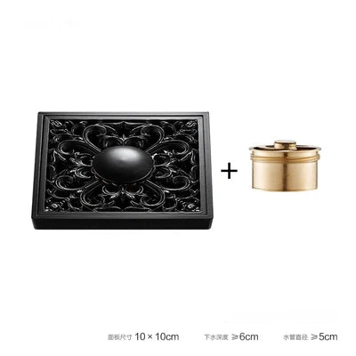 DecorBites™ Brass Square Shower Room Floor Drain with Hair Strainer - 10*10cm