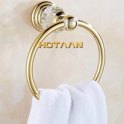 DecorBites™ Golden Crystal Towel Ring Wall Mounted Bathroom Rack