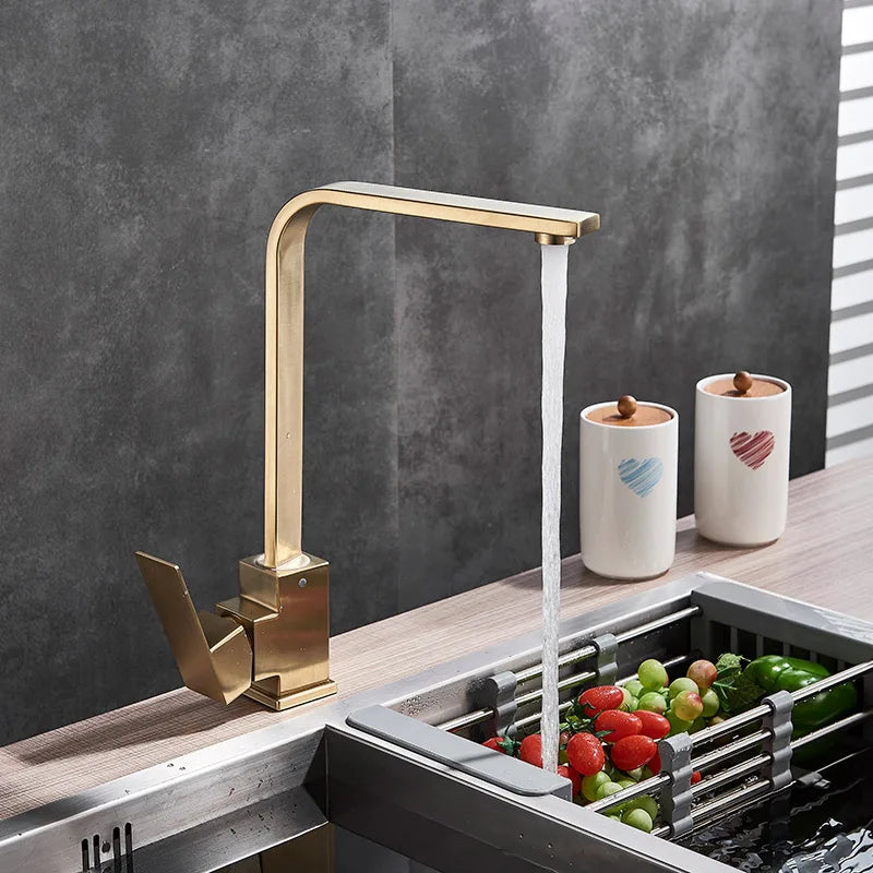 DecorBites™ Kitchen Faucet: Brushed Gold/Nickle/Black Hot Cold Mixer Crane Water Tap