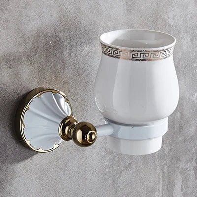 DecorBites™ Bathroom Accessories Set: Gold Finish Paper Holder, Towel Bar, Soap Holder, Towel Rack & More