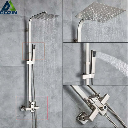 DecorBites™ Brushed Nickel Rain Shower System with Square Hand Shower Mixer