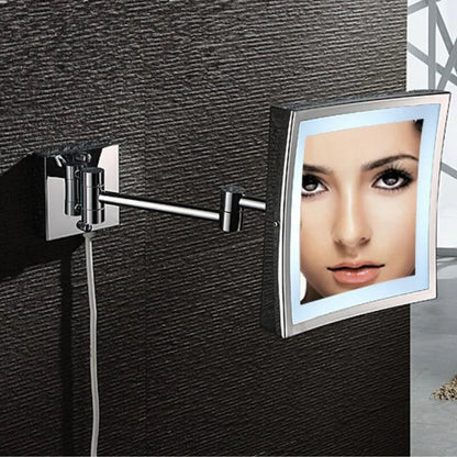 DecorBites™ 8 inch Brass LED Magnifying Wall Mirror for Makeup and Dressing, 3X Magnification