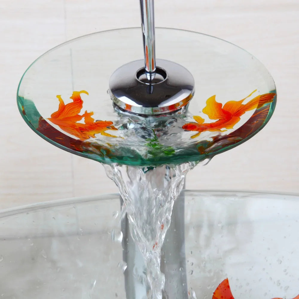 DecorBites™ Goldfish Glass Waterfall Faucet for Bathroom Sink - Chrome Brass Mixer Tap