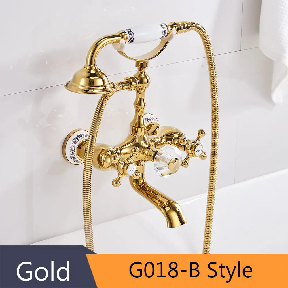 Grifo de bañera montado en la pared de latón dorado Decorbites™ con kit de ducha de mano
