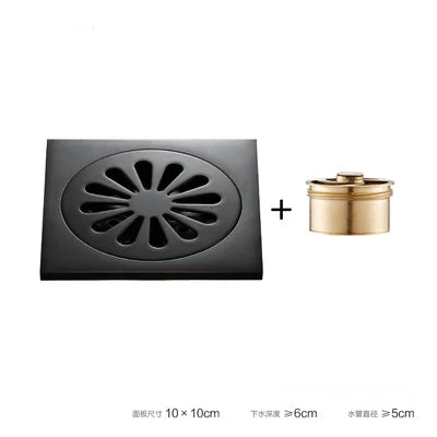 DecorBites™ Brass Square Shower Room Floor Drain with Hair Strainer - 10*10cm