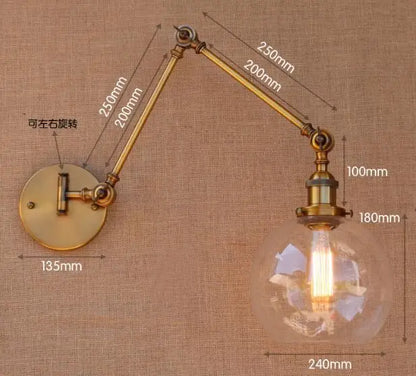 مصباح حائط صناعي عتيق من DecorBites™ بتصميم علوي من النحاس الأصفر مع ذراع دوارة