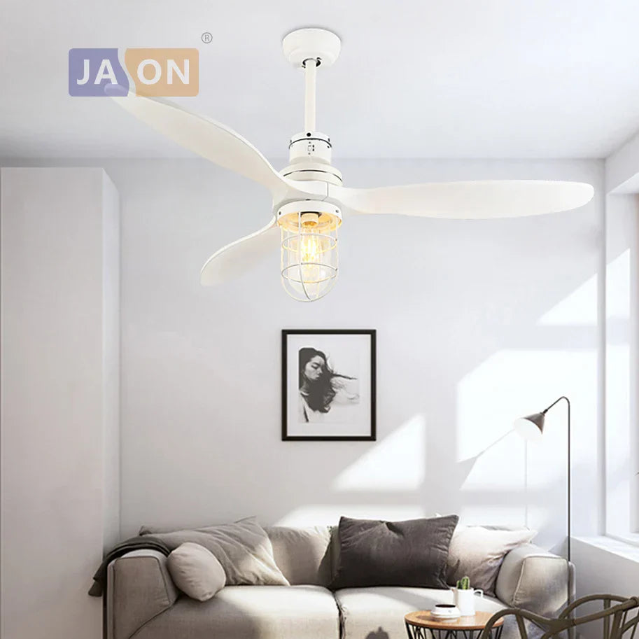 DecorBites™ Edison Loft Iron Glass Wood Ceiling Fan with LED Light for Foyer Bedroom