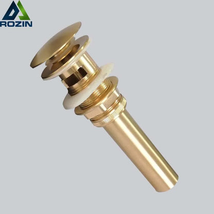 DecorBites™ Brushed Gold Basin Sink Pop Up Drain with Overflow, Round Brass Waste Water Drainer