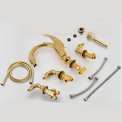 DecorBites™ Golden Swan Bathtub Faucet Set with Brass Hand Shower.